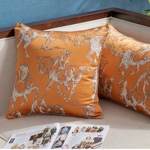 DUNXDECO Cushion Cover Decorative Square Pillow Case Luxury Running Horse Jacquard High Density Fabric Sofa Chair Coussin 240521