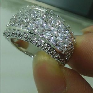 Vintage Lab Diamond Ring 10KT Weißgold Ringe für Frauen Brautversprechen Verlobung Schmuck Geschenk Qgaxl