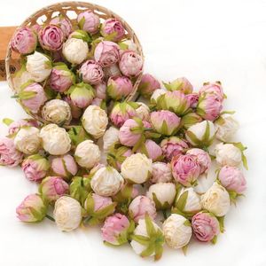 Decorative Flowers 20pcs 3-4cm Style Oil Rose Bud Artificial Silk Heads Wedding Decoration DIY Manual Wreath Small Craft Fake Flower