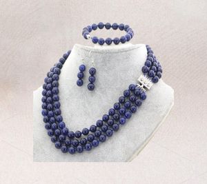 Мода высококачественные элегантные 3 ряда натуральный камень нефритовый кварцевый ожерелье браслета Серьги ювелирные изделия набор женская девочка свадьба Рождество 1228553