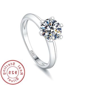 Solitaire Promise Ring 925 Sterling Silver 1Ct Diamond CZ Stone Conganting Band Band Rings for Women Men Party Jewelry Fteor