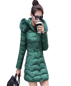 Fur Hooded Women Winter Down Jacket Cotton Slim Overcoat Elegant Casual Long Sleeve Big Coat Parka 2109279010077