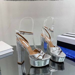 Najwyższej jakości buty na wysokim obcasie obcasy platformowe Sandały z paskiem kostki Gold Srebrny Chunky Block Dress Buty Designer Pumps Evening Wedding Buty 13 mm z pudełkiem