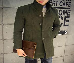 Whole 2016 Black grey navy blue wine red Woolen slim fit Casual mens long army green trench coat3142205