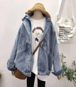 Stora fickor Jean Jackets Women Spring och Autumn Vintage Stand Collar Batwing Sleeve Denim Coat BF Cowboy Jacket Women039S3037547