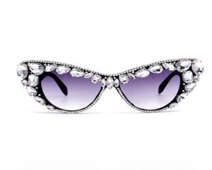 Мода Новые кошачьи глаза алмазные солнцезащитные очки женщин дизайнер красочные стразы солнцезащитные очки ретро -очки оттенки UV4002499841