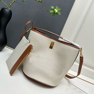 7A Designer Bag Mini Jacquard Striped Fabric Cowhide Leather Bucket Bag with Fabric Embroidered Logo with Code Crossbody Bag