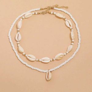 Hänghalsband 2st/set Summer Natural Sea Shell Choker Halsband för kvinna Böhmen Pärlor Kedja Skalhalsband Justerbara smycken Tillbehör Q240525