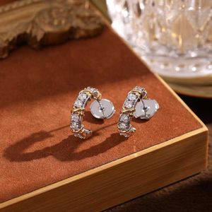 Mode S925 Sterling Silver Brand High Version Split Two-Color Cross Earrings C-typ Small Fresh Student Forest Japanese och