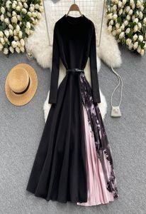 New Autumn Casual Solid Slim Lady Full Dress A Line O Neck Chiffon Pullover MidCalf High Waist Women Dresses 20227509579