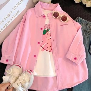 Jackets Girls 'Spring Coat 2024 Mode und Herbst Pink Denim -Hemd für Kinder