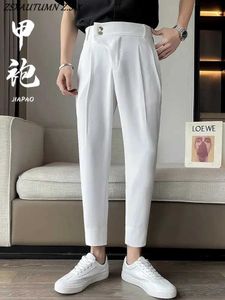 Pantaloni maschili di moda coreana sottili pantaloni blazer casual eleganti uomini pantaloni formali pantaloni neri pantaloni classici pantaloni harem bianchi pantaloni Q0525