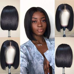 Human Hair Wig Women 13X4 Front Lace Headband Straight Bob Real Hair Wig Headband 12 inches 14 inches 16 inches Natural Black