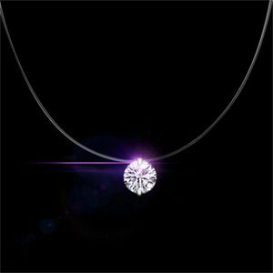 Genuine 925 Sterling Silver Stereo Transparent fishing line stealth Pendant necklace For women 5A Cz Locks Chain Valentine Gift Ligjv