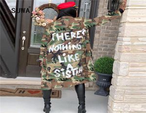 Street Hipster Personality Letter Camouflage Printed Cool Women039s Coat Top Long Sleeve Casual XLong Jacket Ladies3001582