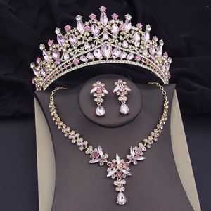 Crystal Crown Necklace Earring Set Luxury Bridal Jewelry for Women Wedding Dress Prom Tiaras Bride Dubai 240517