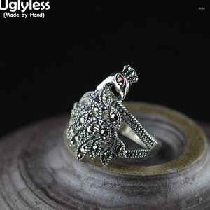 Küme halkaları çirkin prenses prenses tavus kuşu kadınlar için marcasit tay gümüş yeniden boyutlandırılabilir 925 phoenix hayvanlar mücevher egzotik bijoux