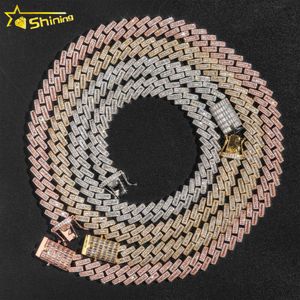 Billig pris Hip Hop Link Gold Plated Brass Jewelry Baguette CZ Diamond Necklace Men 14mm Iced Out Cuban Chain