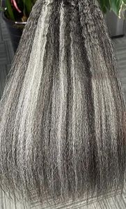 Yaki kinki blow out Silver Clip In Hair Extension Human Hair Ombre Grey White Salt And Pepper Color Kinky Straight Virgin Hair Clip Ins Weave Bundle