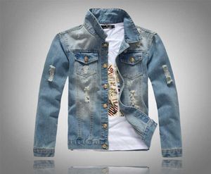 KULE KOREAN VERSION Fashion Men039S Denim Jacket Men039s Washed Denim Slim Jeans Coat Light Color Top3410544