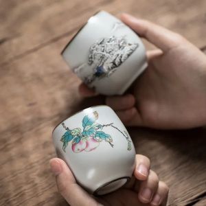 China Ceramic Tea Cup with Handle, White Porcelain, Kung Fu Cups, Pottery Drinkware, Wine Coffee Mug, Teacup, Wholesale, 1Pc