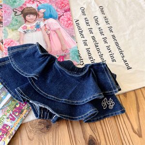 Мода Дети Письмо вышивать джинсовая юбка для девочек Falbala торт ковбойские юбки мода Детская дизайнерская одежда S1426