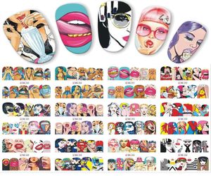 12pcsset Pop Art Designs Decal Diy Water Transfer Nail Art Sticker Cool Girl Lips Decoration