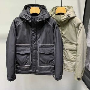 Men's Down Parkas Down jacket warm mens clothing hooded jacket large pocket bomber jacket windproof jacket zippered long sleeved branded jacket Q240525