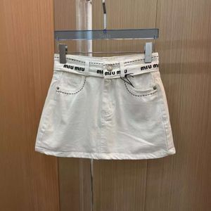 Two Piece Dress Mm Family 24ss Fashionable Style Belt Letter High Waist Denim Short Skirt Women's Slim Wrap Hip A-line Half