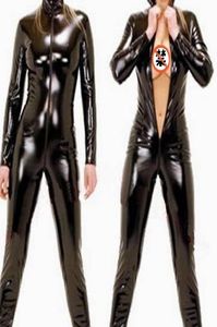 Sexig Wetlook Black Catwomen Jumpsuit PVC Spandex LaTex Catsuit Costumes For Women Body Suits Fetish Leather Clothe Plus Size 4XL Y7202473