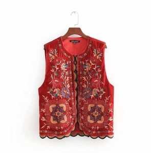 Women Vintage sequins flower embroidery vest jacket ladies retro national style patchwork casual velvet waistCoat CT154 Y2010123362400