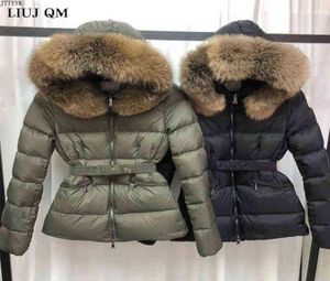 Wintermantel Frauen Luxusmarke Pufferjacke natürlicher Pelzkragen schlanker Gürtel Ente Down Feather Parkas Doudoune Noir 2112213890054