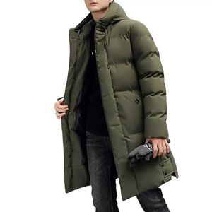 Men's Down Parkas Midi length mens down jacket hooded sweater solid color trimmed cardigan warm zipper plus size mens winter jacket Q240525