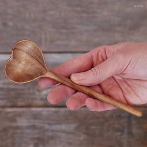 Spoons Natural Wooden Heart Love Shaped Spoon Honey Coffee Stirring Tableware For Kitchen Eating Mixing Cooking Baking