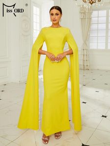 Abiti casual Missord abito da ballo giallo elegante per donne musulmane con diamanti a maniche lunghe con scollo a lungo tratto da sera