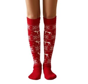 Xmas Socks Women Christmas Sticked Thigh High Stockings Soft mysiga Elk Snowflake Over Knee Boot Hosiery2401291