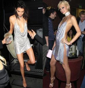 Celebrity Sukienka wieczorowa Labourjoisie Kendal Jenner Srebrny srebrny srebrny kryształy Kim Kardashian4383368