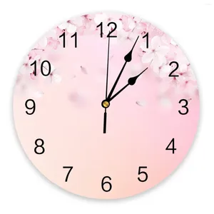 Wall Clocks Spring Cherry Blossom Pink Petals Bedroom Clock Large Modern Kitchen Dinning Round Living Room Watch Home Decor