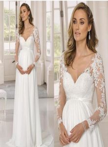 Casual klänningar 2022 Gravid klänning för bröllopsfest Chiffon Vneck Bridal klänningar med långärmad golvlängd spetsapplikationer robe6381958