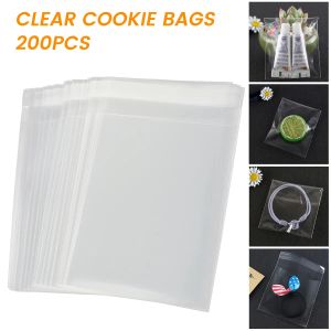 200st Clear Cookie Påsar Godisbehandling Förpackningspåsar Självhäftande tätning Matförvaringpåse Återställbara cellofanpåsar armband