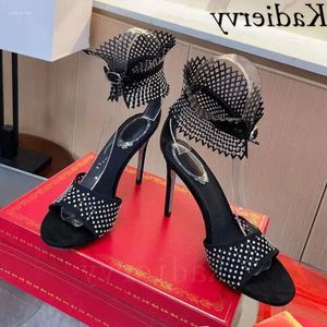 Gladiator Rhinestone Sandals Women High Heels Runway Shoes Crystal Mesh Hollow Outs Stiletto CD2