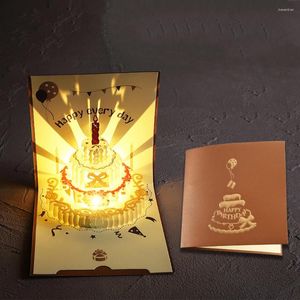 Decorative Figurines 3D Stereo Music Birthday Greeting Card Auto Play Stereoscopic Led Lights Cake For Friend Gift