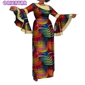 Fashion Flare Sleeve African Dresses For Women Autumn Elegant Long Dress Print Cotton Maxi Dress Private Custom Plus Size WY1295