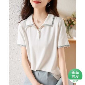 Polo Polo Neck Short Shirt Slee Womens Womens Cut T-shirt Cut Top Ultra-cienki talię prosta swobodny styl Summer 2024 Nowy styl Y240527