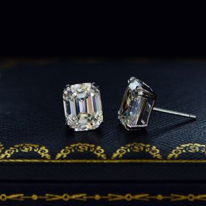 Emerald Cut 3CT Diamond Stamstone Studs 100% prawdziwy 925 Srebrna biżuteria zaręczynowa kolczyki ślubne dla kobiet 233W