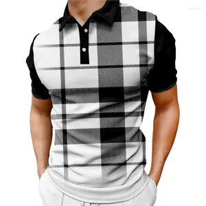 Men's Polos Summer Short Sleeved Pliad Printed Polo Casual Business High Quality Regular Style Shirt Tops