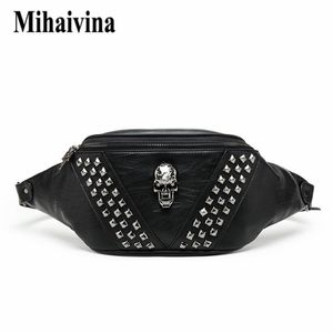 Mihaivina punk nitka czaszka mężczyźni w talii bag w talii czarna fanny paczka skórzana skrzynia samica na ramię Messenger Bum S 220216 237W