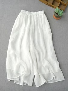 Kadın Pantolon 70-90cm Elastik Bel İlkbahar Yaz Kadınlar Gevşek All Maç Japonya Tarzı Rahat Doğal İnce Ramie Pantolon Geniş Bacak