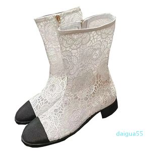 Mulheres Summer Lace Boots Short Runway Classic Brand Designer Top Round Round Round de dedão do calcanhar tornozelo curto