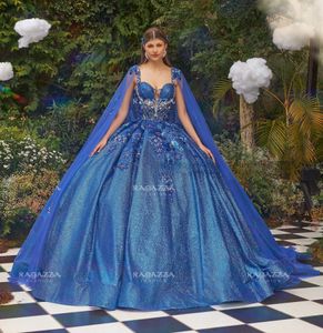 Royal Blue Mexican Quinceanera Dresses Ball Gown Sweetheart Sparkly Beaded Puffy Charro Sweet 16 Dresses 15 Anos